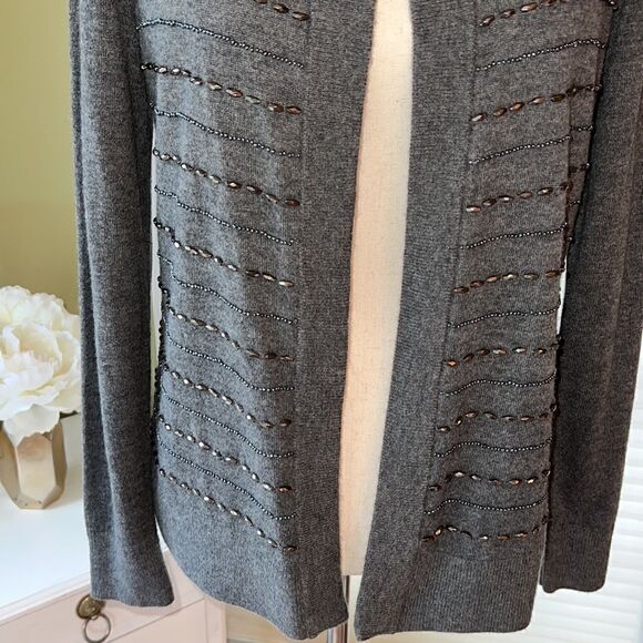 Talbots Grey w beading Lambswool Cardigan sweater Women’s S New w Tags - Picture 5 of 16